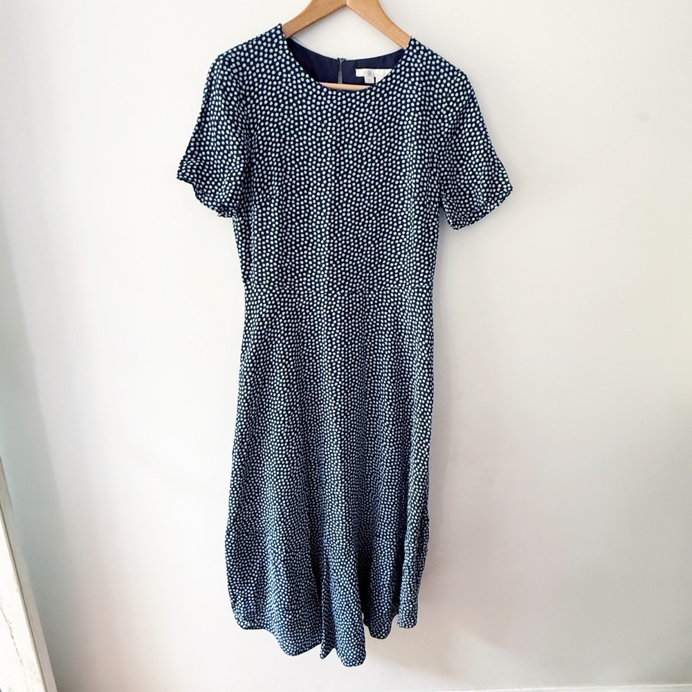 Boden Polka Dot Dress Women 6 Navy Blue Midi Fit & Flare Preppy Office Casual